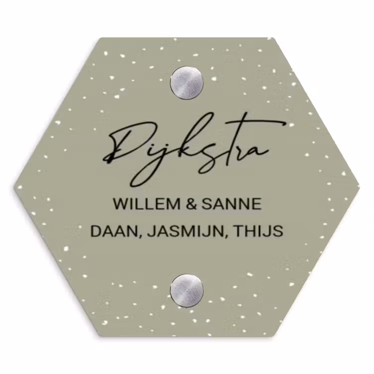 Naambordje voordeur - Hexagon - Olijfgroen met stippen - Sierlijk — 1