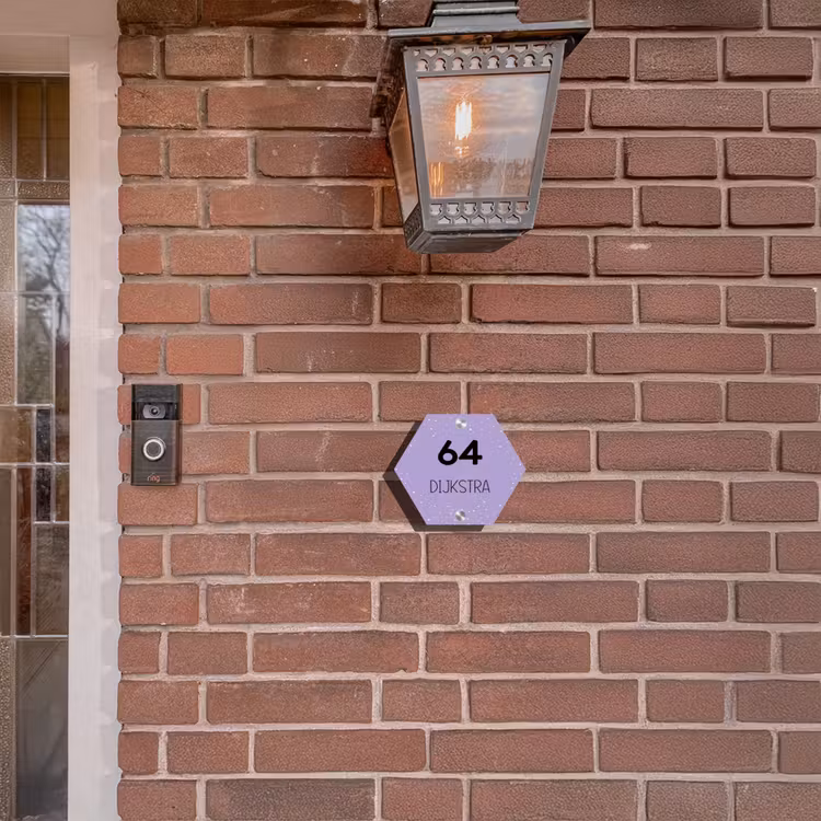 Naambordje voordeur - Hexagon - Paars met stippen - Modern — 3