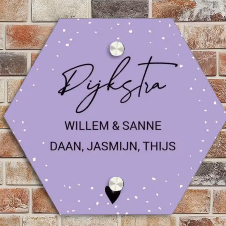 Naambordje voordeur - Hexagon - Paars met stippen - Sierlijk — 4