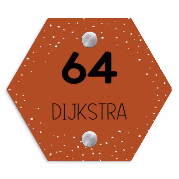 Naambordje voordeur - Hexagon - Roestbruin met stippen - Modern — 1