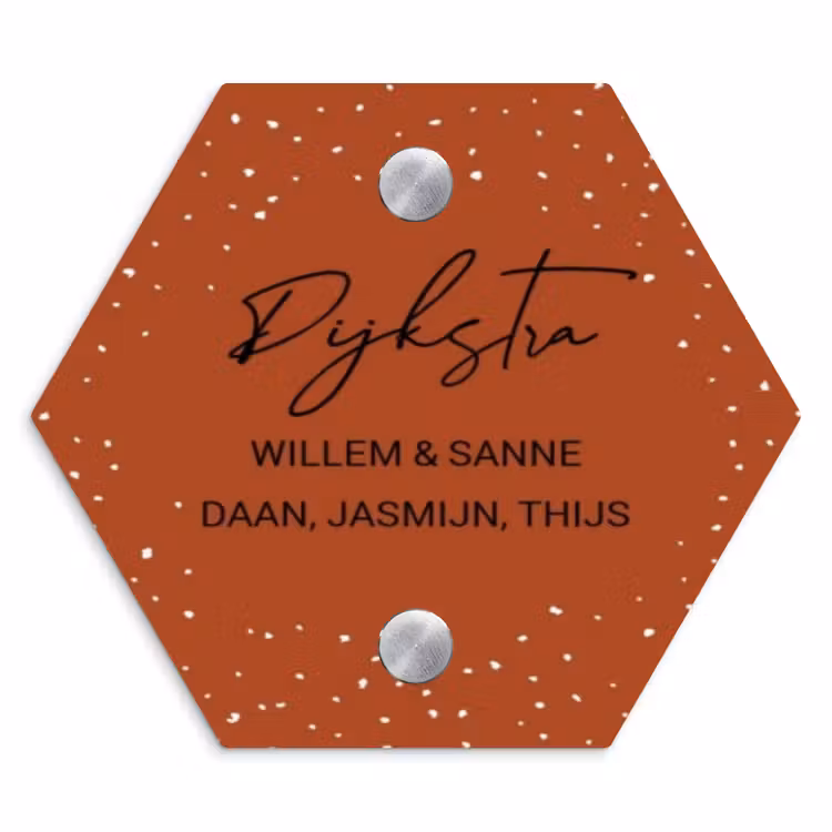 Naambordje voordeur - Hexagon - Roestbruin met stippen - Sierlijk — 1