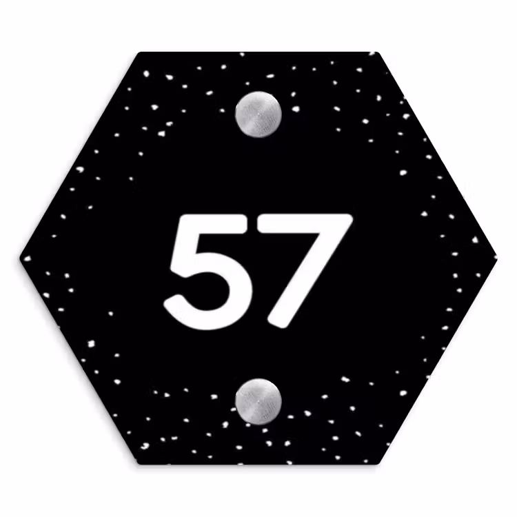Naambordje voordeur - Hexagon - Zwart met stippen - Traditioneel — 1