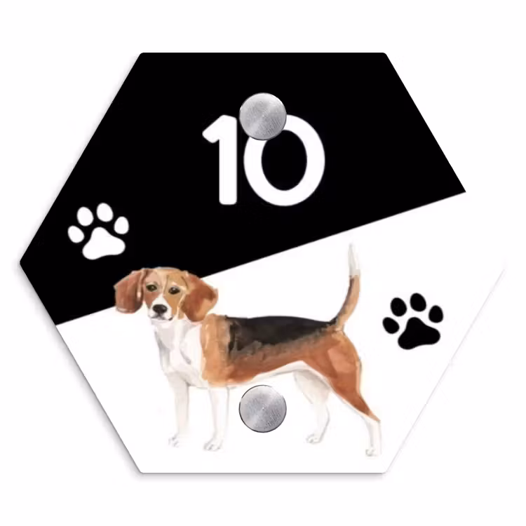 Naambordje voordeur - Hexagon - Zwart wit - Huisdier - Beagle — 1