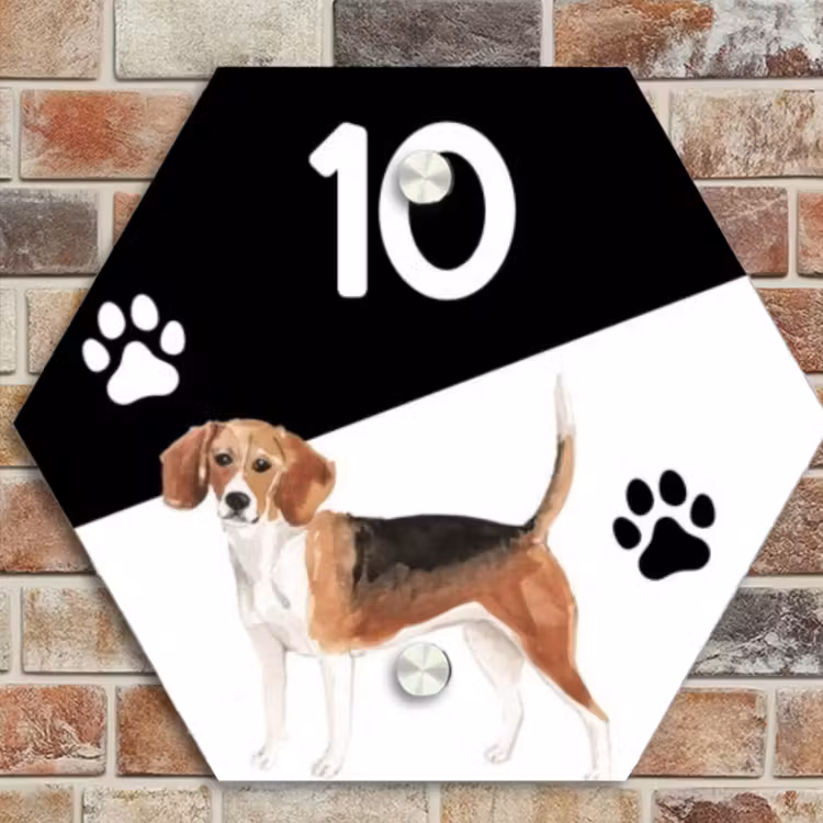 Naambordje voordeur - Hexagon - Zwart wit - Huisdier - Beagle — 4