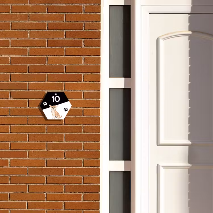 Naambordje voordeur - Hexagon - Zwart wit - Huisdier - Chihuahua — 2