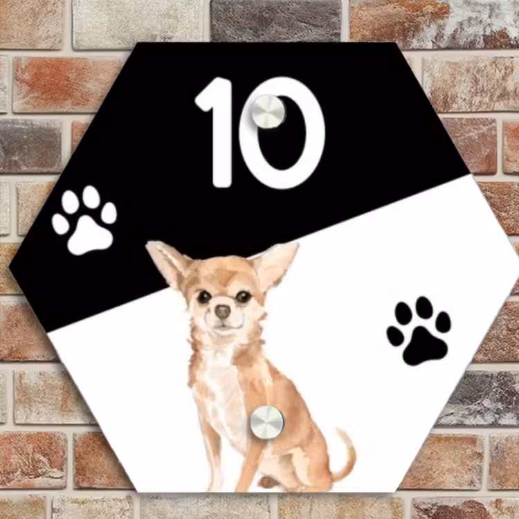 Naambordje voordeur - Hexagon - Zwart wit - Huisdier - Chihuahua — 4