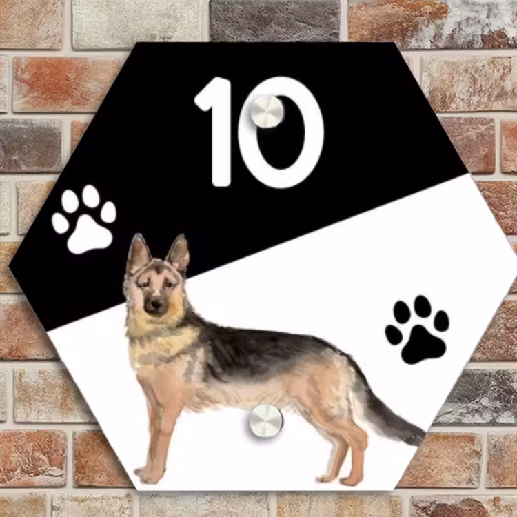 Naambordje voordeur - Hexagon - Zwart wit - Huisdier - Duitse herder — 4