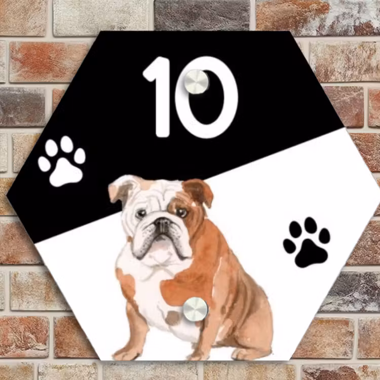 Naambordje voordeur - Hexagon - Zwart wit - Huisdier - Engelse bulldog — 4