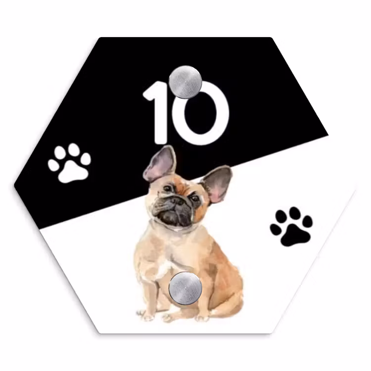 Naambordje voordeur - Hexagon - Zwart wit - Huisdier - Franse bulldog — 1