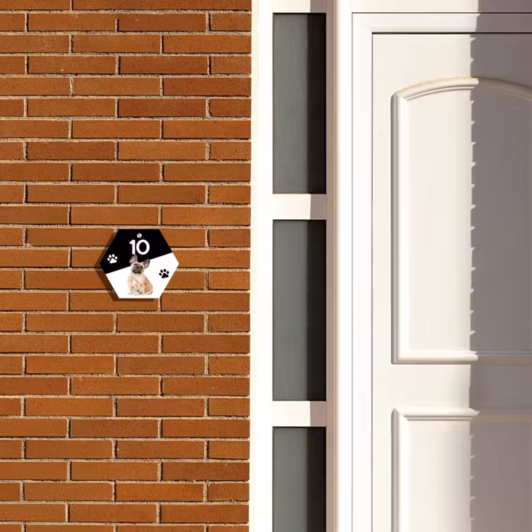 Naambordje voordeur - Hexagon - Zwart wit - Huisdier - Franse bulldog — 2