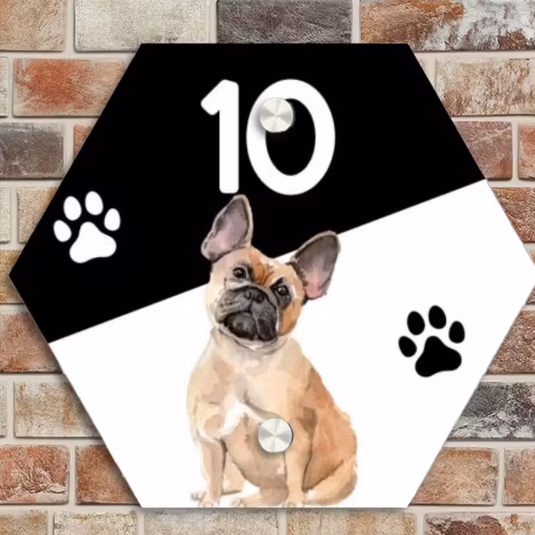 Naambordje voordeur - Hexagon - Zwart wit - Huisdier - Franse bulldog — 4
