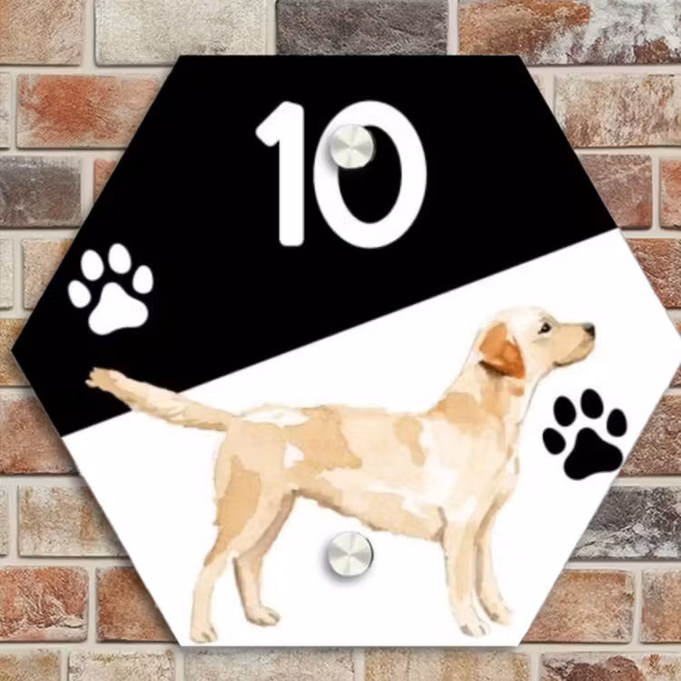 Naambordje voordeur - Hexagon - Zwart wit - Huisdier - Labrador — 4