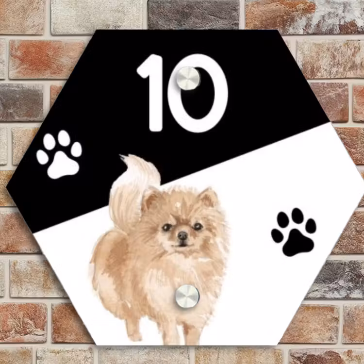 Naambordje voordeur - Hexagon - Zwart wit - Huisdier - Pomeranian — 4
