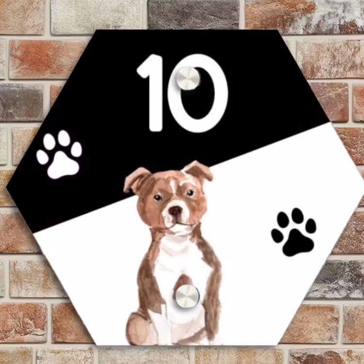 Naambordje voordeur - Hexagon - Zwart wit - Huisdier - Staffordshire bullterriër — 4