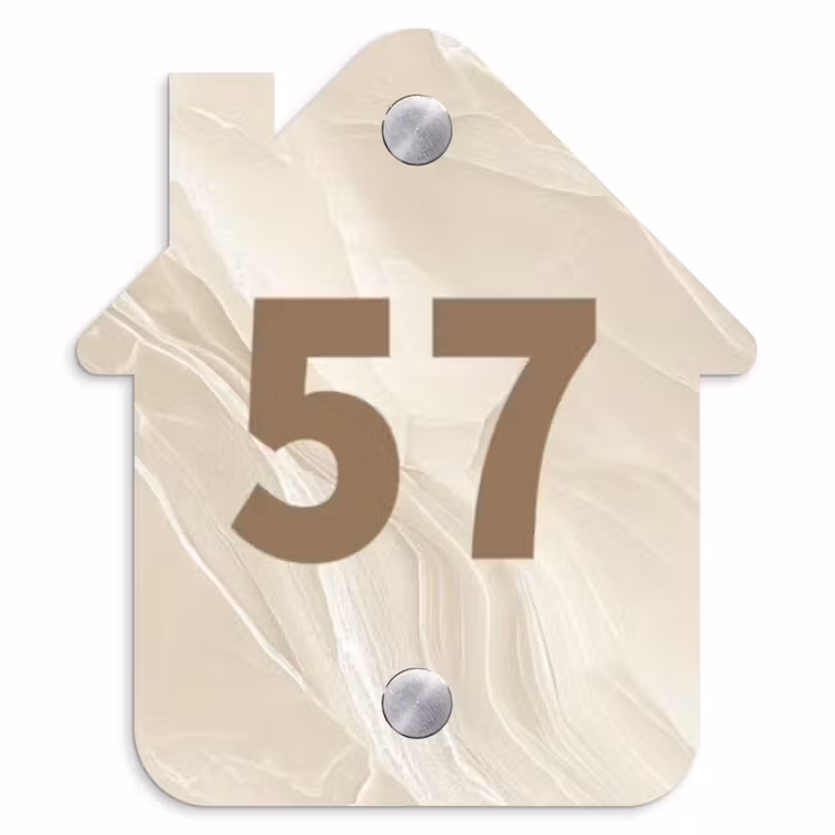 Naambordje voordeur - Huisjesvorm - Beige - Marmer - Traditioneel — 1