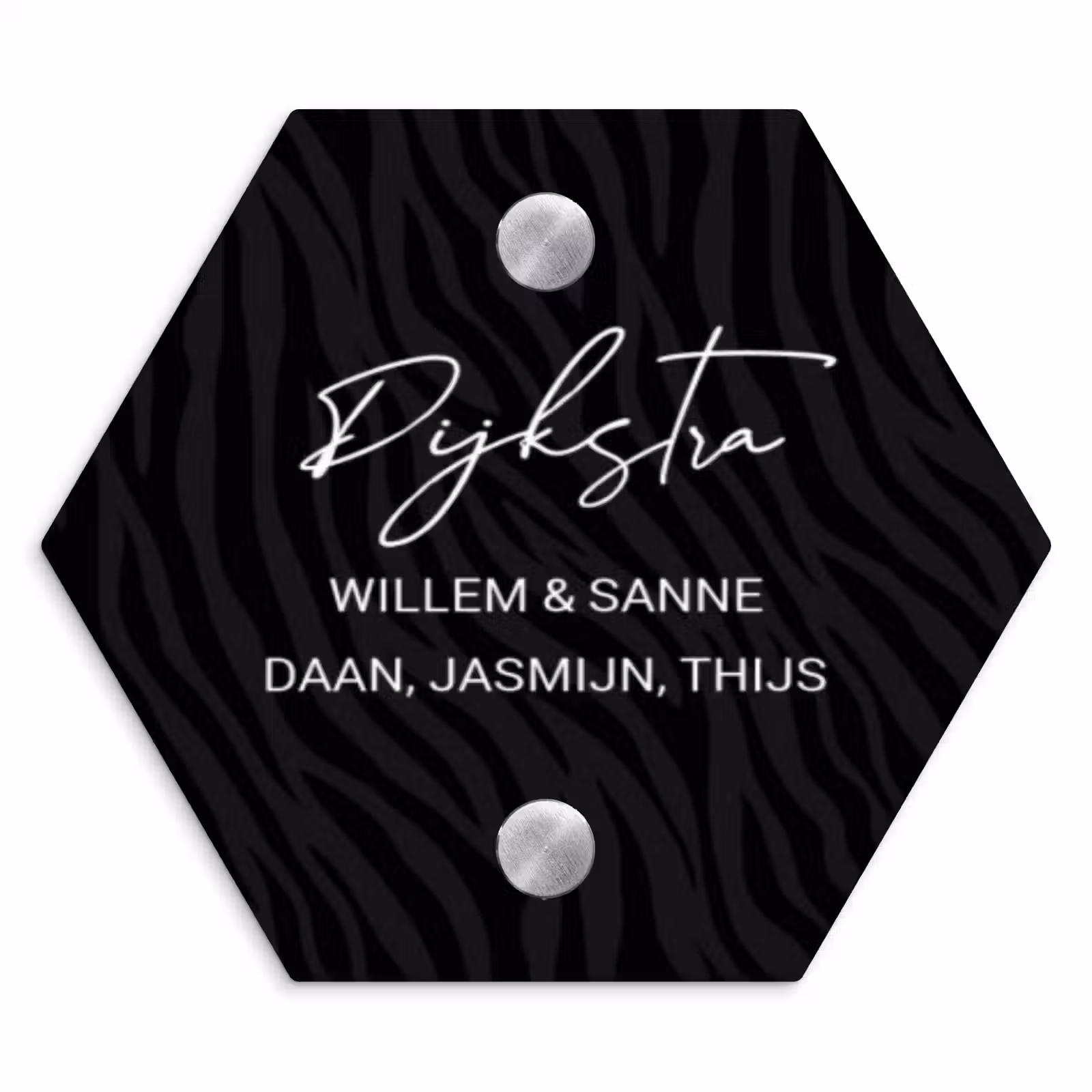 Naambordje voordeur - Hexagon - Zwart zebraprint - Sierlijk — 1