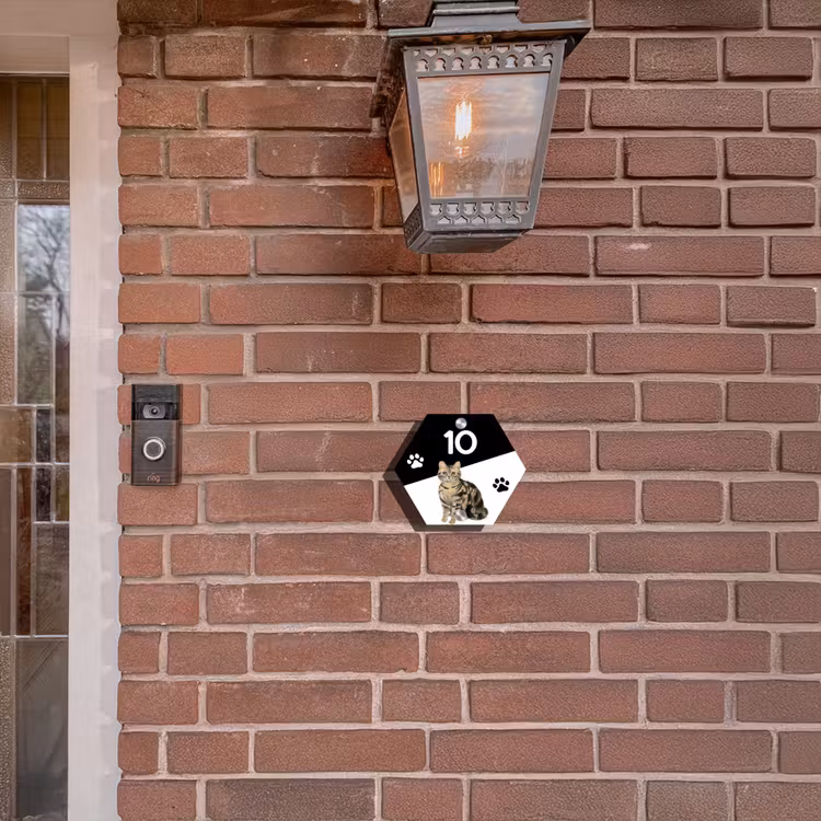 Naambordje voordeur - Hexagon - Zwart wit - Huisdier - Bruingestreepte kat — 3