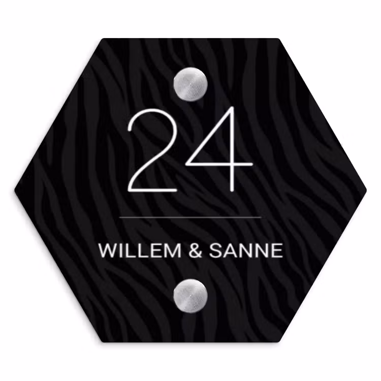 Naambordje voordeur - Hexagon - Zwart zebraprint - Klassiek — 1