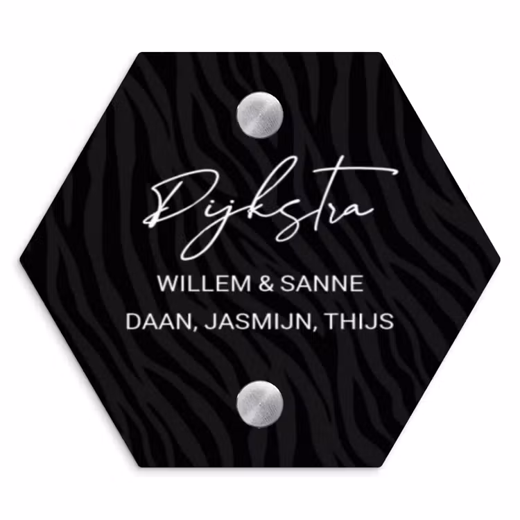 Naambordje voordeur - Hexagon - Zwart zebraprint - Sierlijk — 1