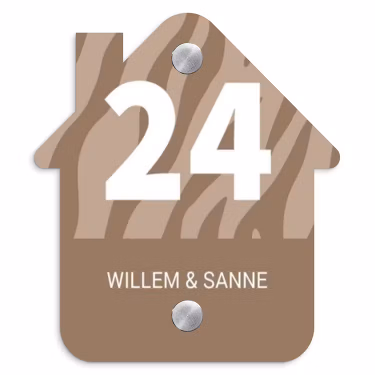 Naambordje voordeur - Huisjesvorm - Beige zebra - Klassiek — 1