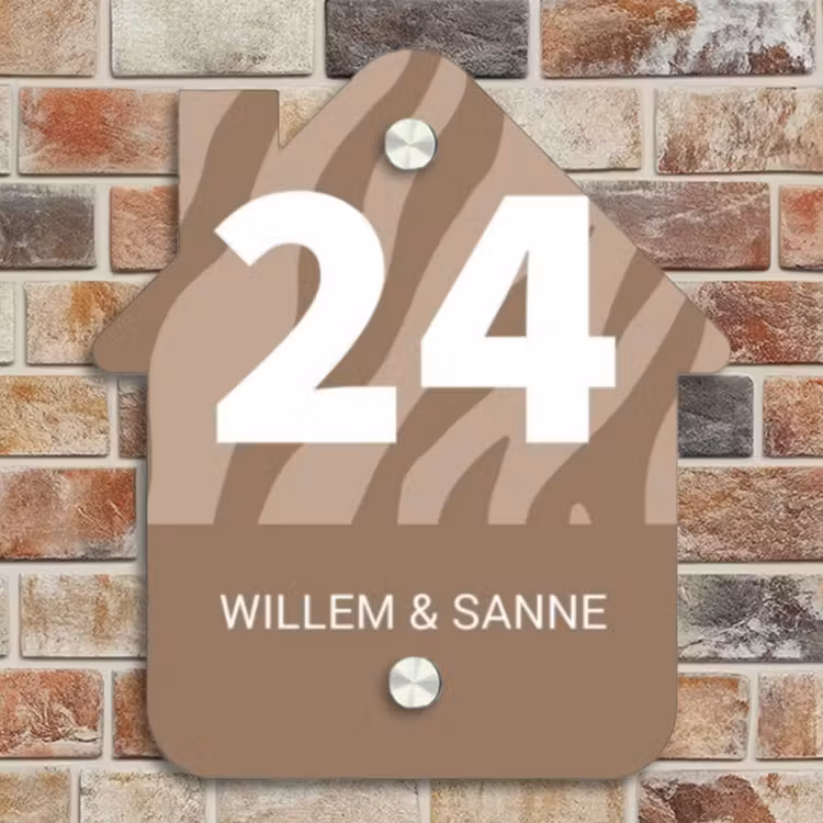 Naambordje voordeur - Huisjesvorm - Beige zebra - Klassiek — 4
