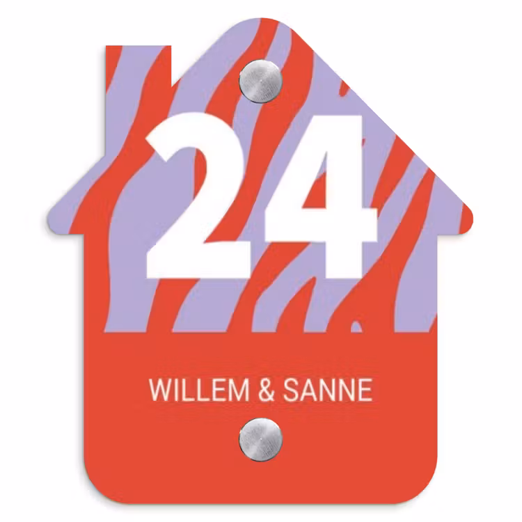 Naambordje voordeur - Huisjesvorm - Rood - Paars - Zebra - Klassiek — 1