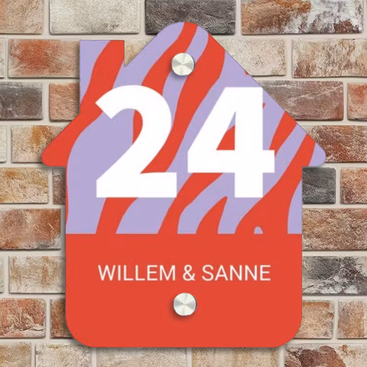 Naambordje voordeur - Huisjesvorm - Rood - Paars - Zebra - Klassiek — 4