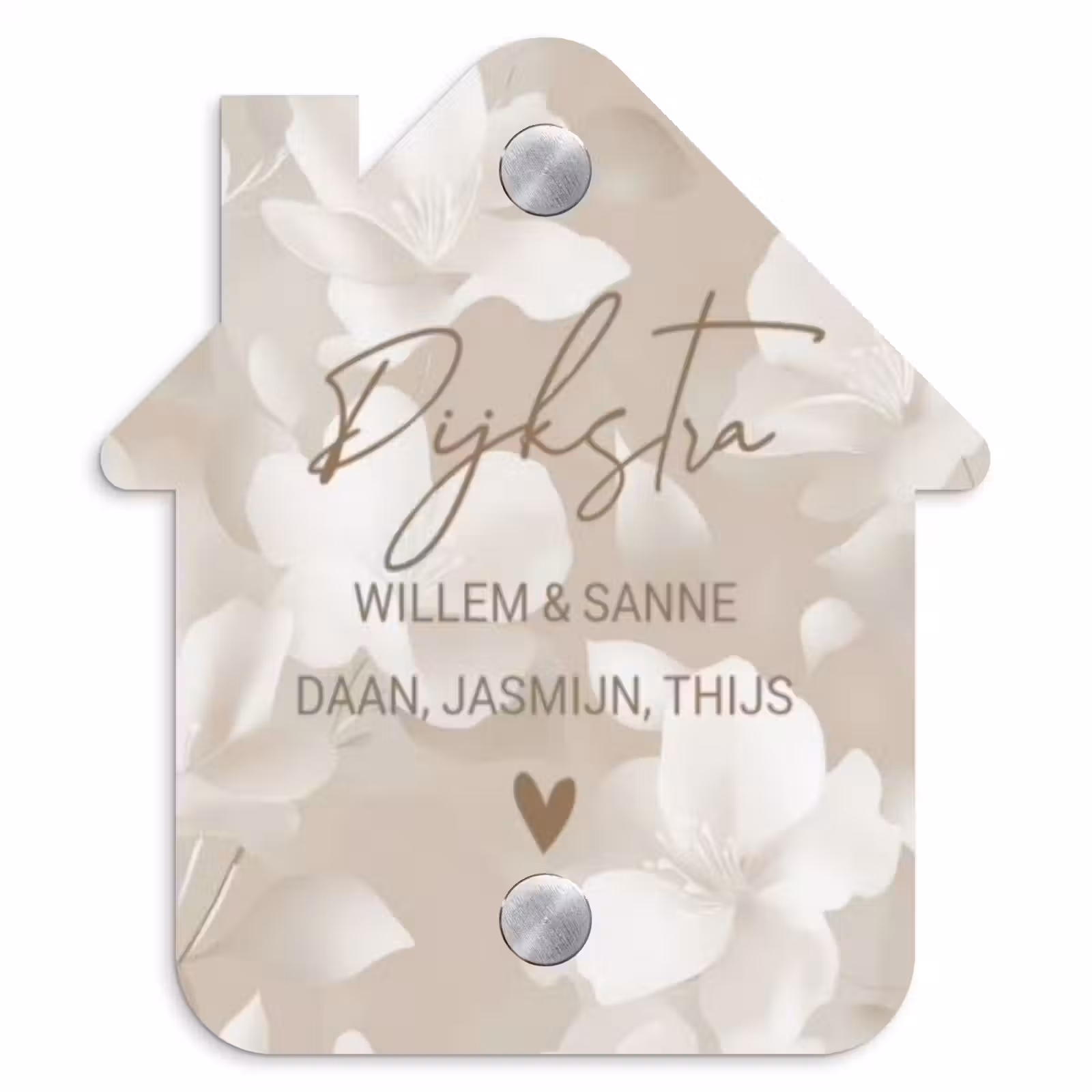 Naambordje voordeur - Huisjesvorm - Beige bloemen - Sierlijk — 1