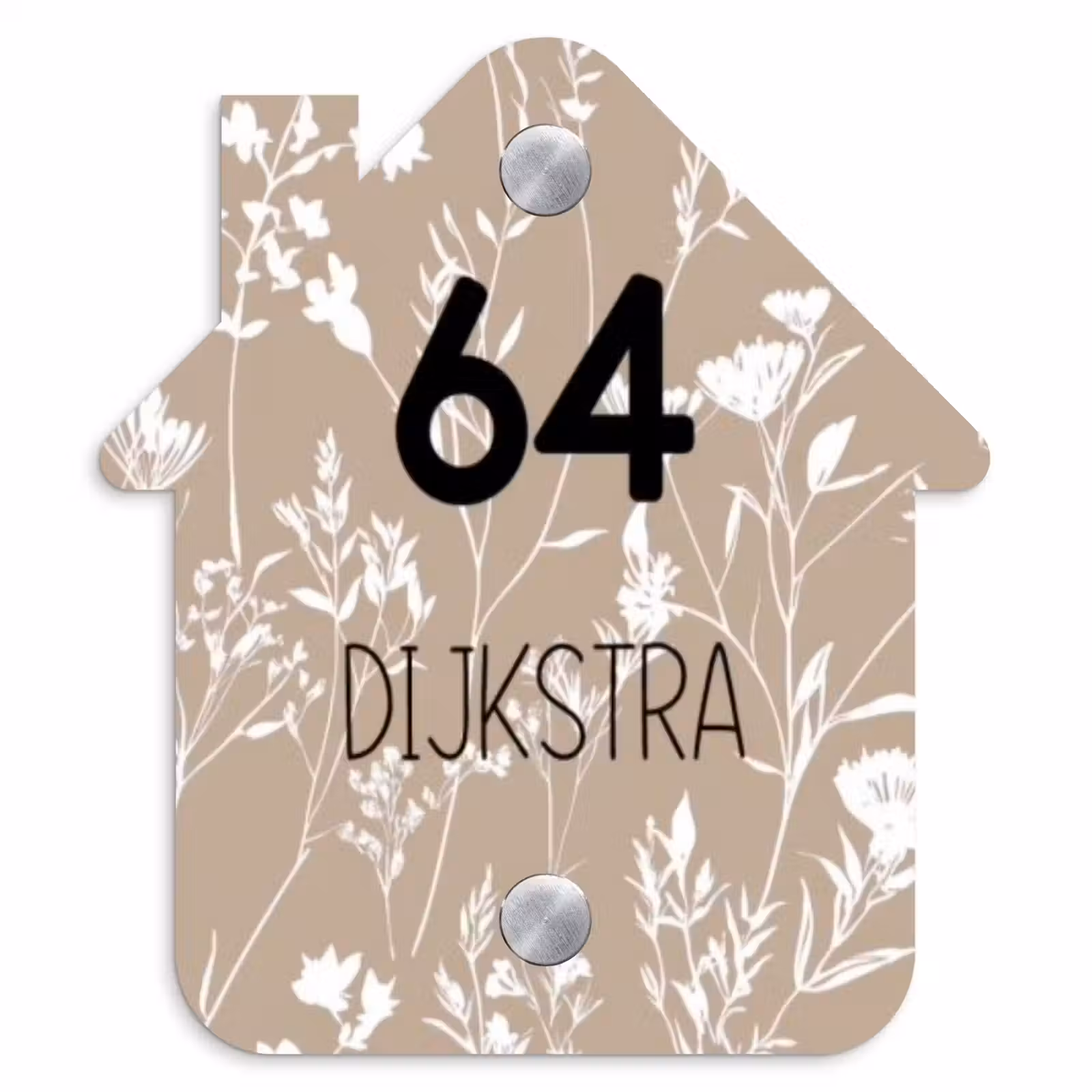 Naambordje voordeur - Huisjesvorm - Beige bloemmotief - Modern — 1