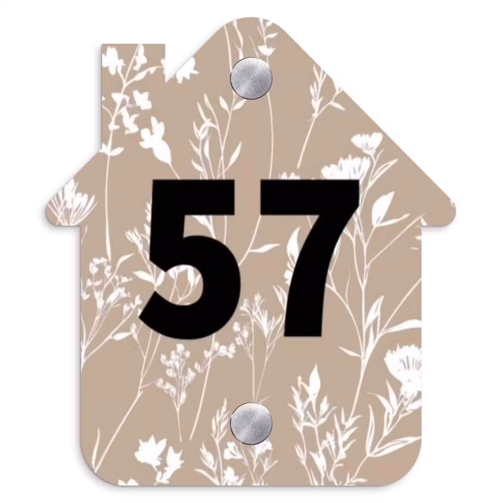 Naambordje voordeur - Huisjesvorm - Beige bloemmotief - Traditioneel — 1