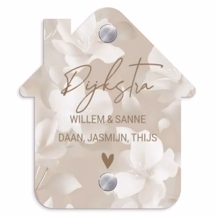 Naambordje voordeur - Huisjesvorm - Beige bloemen - Sierlijk — 1