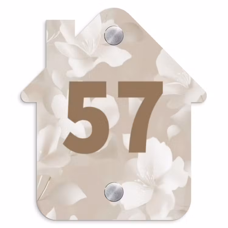 Naambordje voordeur - Huisjesvorm - Beige bloemen - Traditioneel — 1