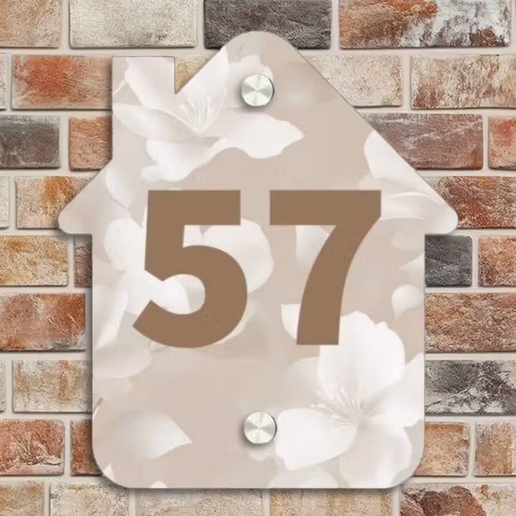 Naambordje voordeur - Huisjesvorm - Beige bloemen - Traditioneel — 4