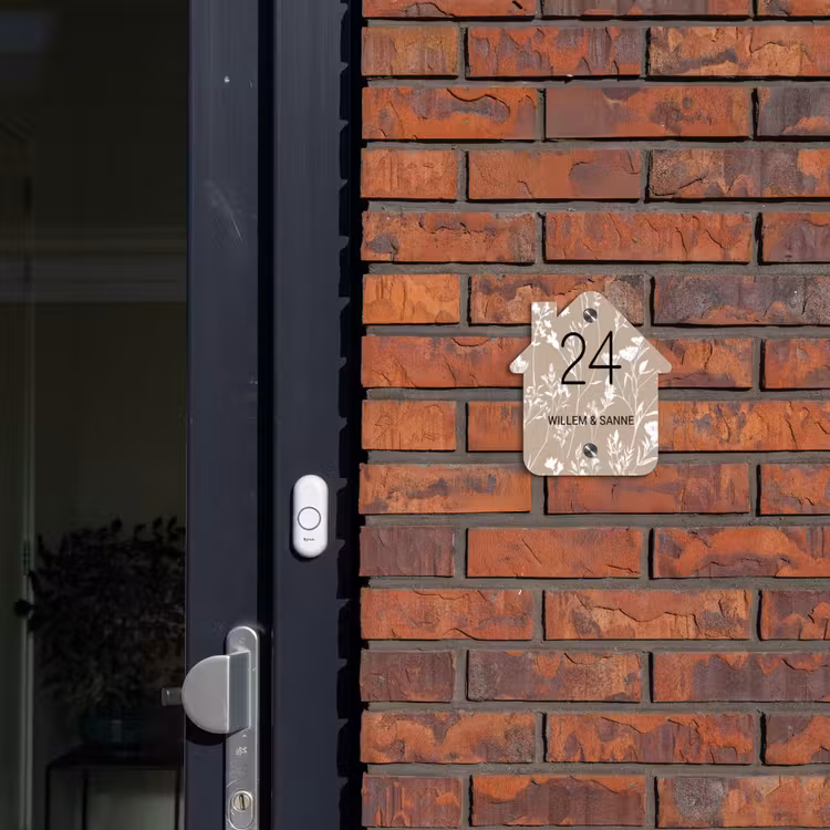 Naambordje voordeur - Huisjesvorm - Beige bloemmotief - Klassiek — 3