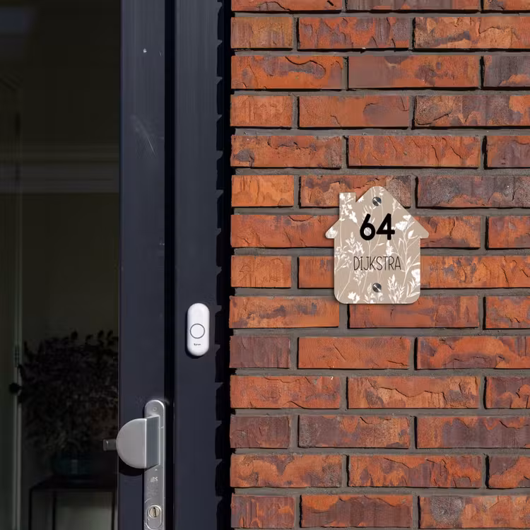 Naambordje voordeur - Huisjesvorm - Beige bloemmotief - Modern — 3