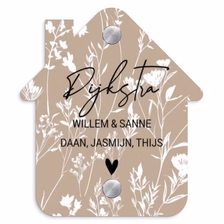 Naambordje voordeur - Huisjesvorm - Beige bloemmotief - Sierlijk — 1