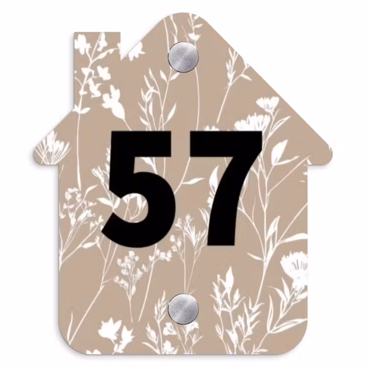 Naambordje voordeur - Huisjesvorm - Beige bloemmotief - Traditioneel — 1