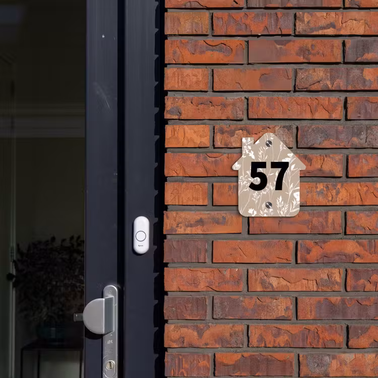 Naambordje voordeur - Huisjesvorm - Beige bloemmotief - Traditioneel — 3