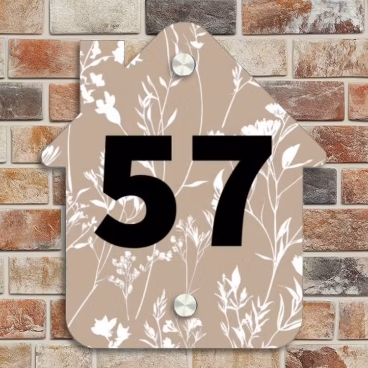 Naambordje voordeur - Huisjesvorm - Beige bloemmotief - Traditioneel — 4