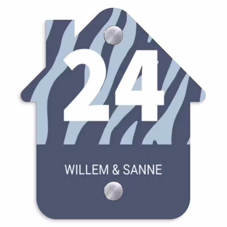 Naambordje voordeur - Huisjesvorm - Blauw zebra - Klassiek — 1