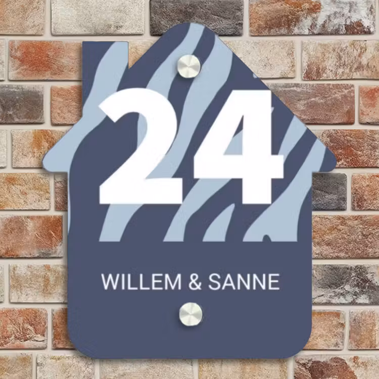 Naambordje voordeur - Huisjesvorm - Blauw zebra - Klassiek — 4