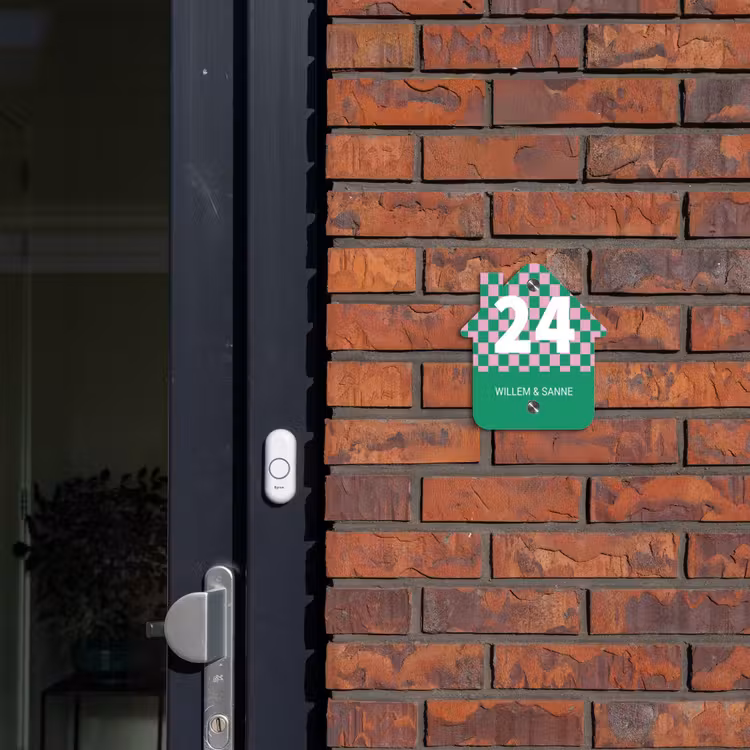 Naambordje voordeur - Huisjesvorm - Groen - Roze - Blokjes - Klassiek — 3