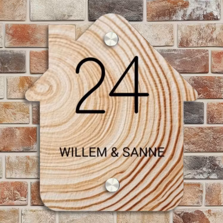 Naambordje voordeur - Huisjesvorm - Houten nerf - Klassiek — 4