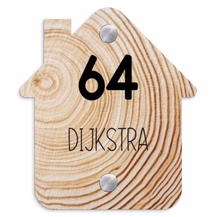 Naambordje voordeur - Huisjesvorm - Houten nerf - Modern — 1