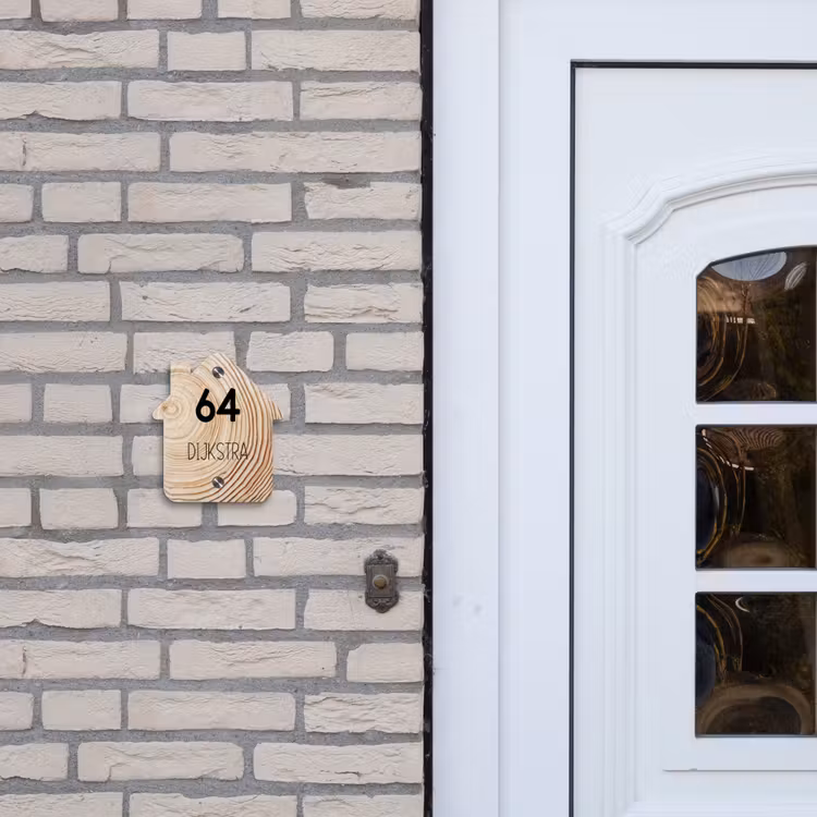 Naambordje voordeur - Huisjesvorm - Houten nerf - Modern — 2