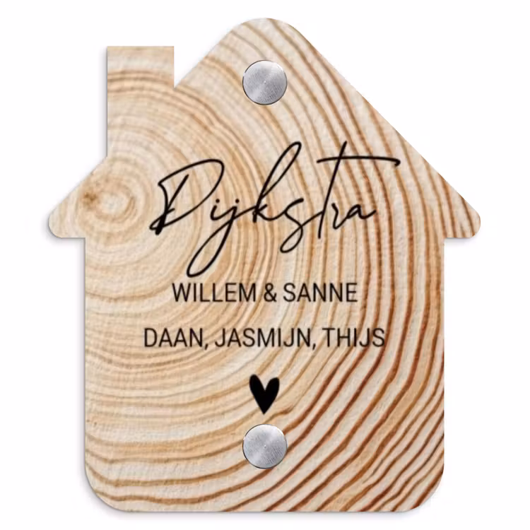 Naambordje voordeur - Huisjesvorm - Houten nerf - Sierlijk — 1