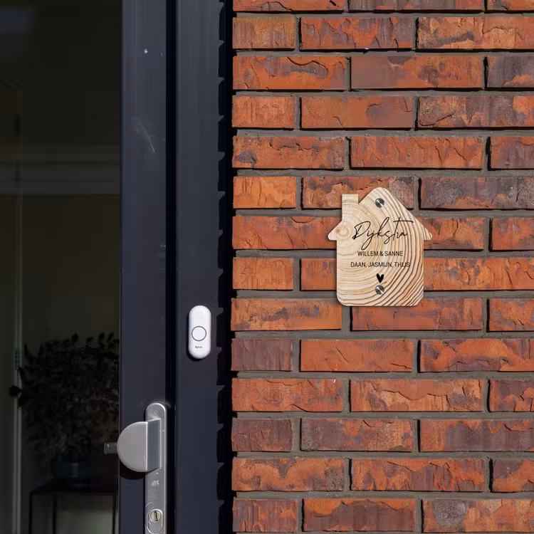 Naambordje voordeur - Huisjesvorm - Houten nerf - Sierlijk — 3