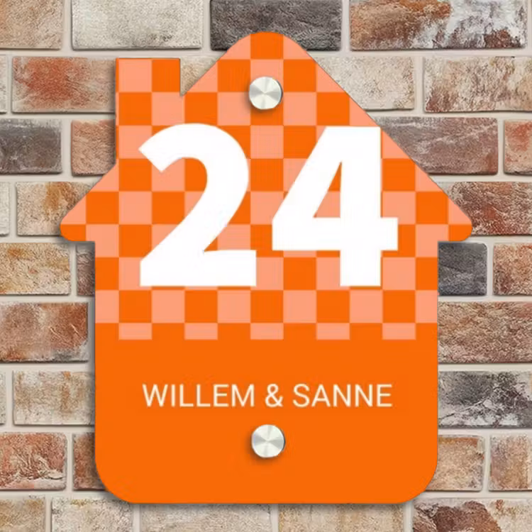 Naambordje voordeur - Huisjesvorm - Oranje - Blokjes - Klassiek — 4