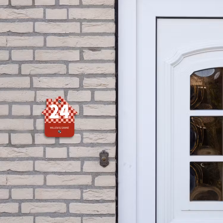 Naambordje voordeur - Huisjesvorm - Rood - Blokjes - Klassiek — 2