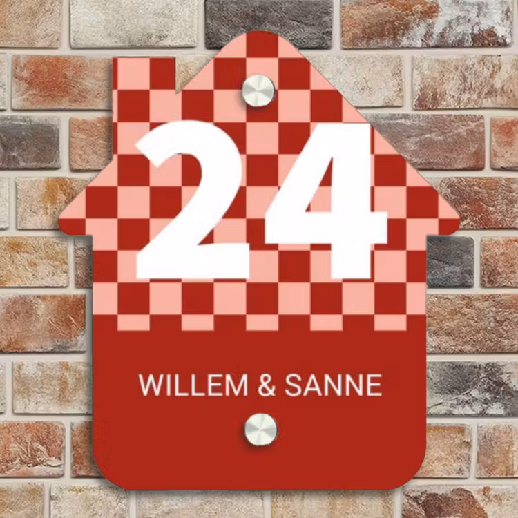 Naambordje voordeur - Huisjesvorm - Rood - Blokjes - Klassiek — 4